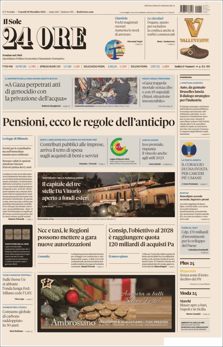 Portada de Il Sole 24 ORE (Italia)