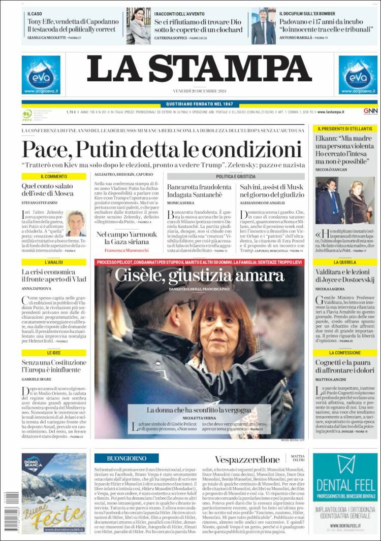 Portada de La Stampa (Italia)