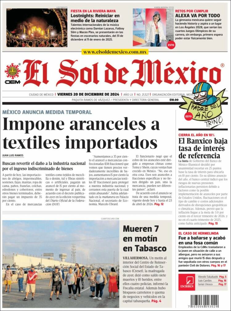 Portada de El Sol de México (M&eacute;xico)