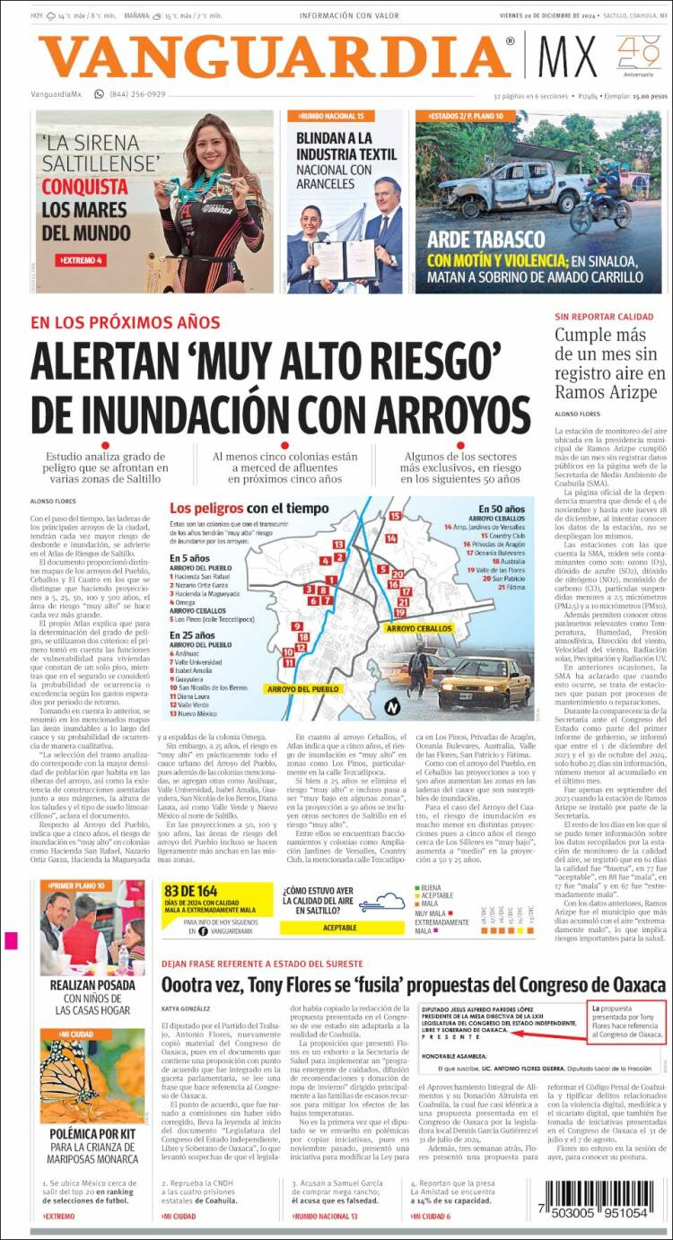 Portada de Vanguardia (M&eacute;xico)