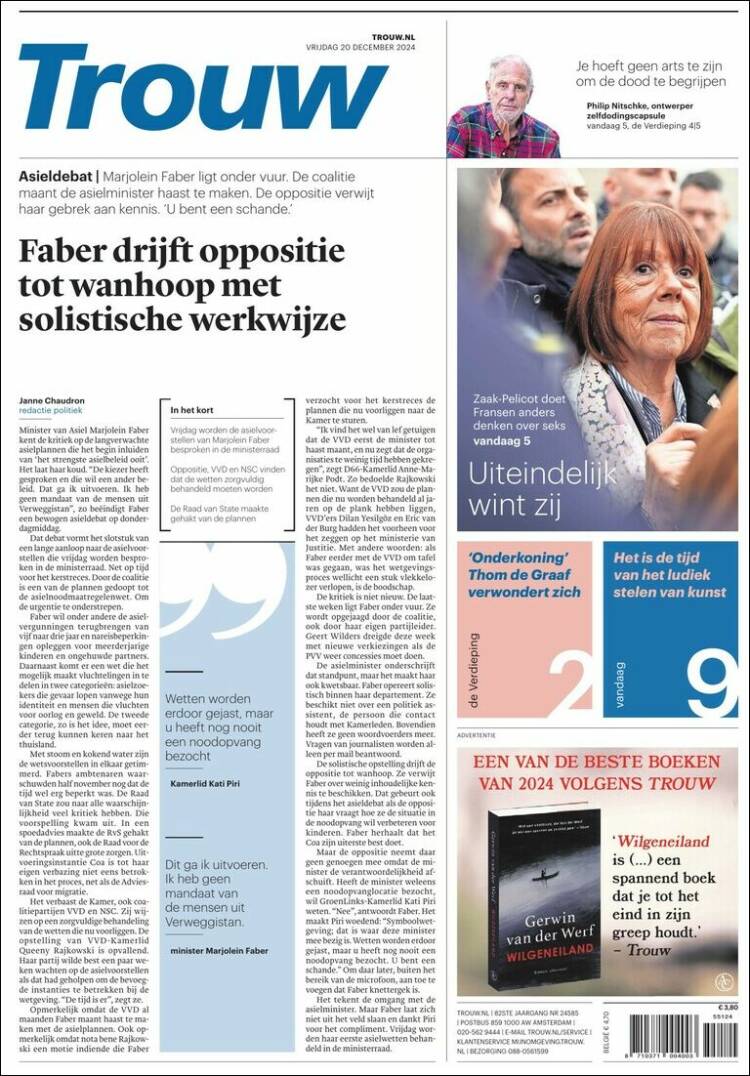 Portada de Trouw (Pa&iacute;ses Bajos)