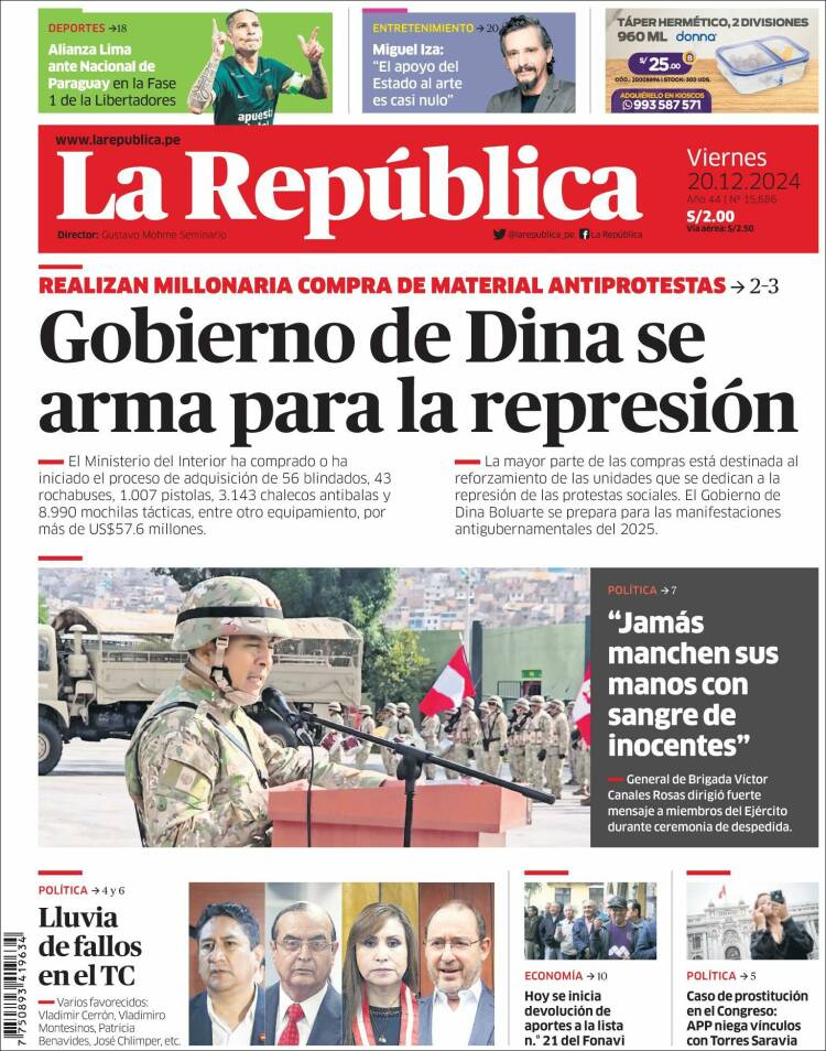 Portada de La Republica (Per&uacute;)