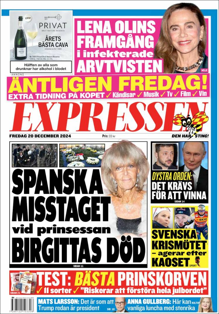 Portada de Expressen (Suecia)