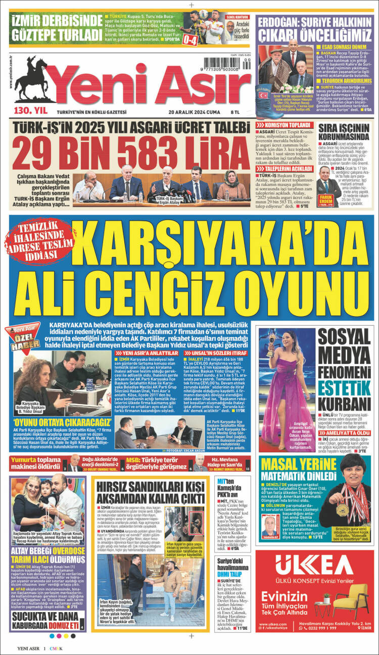 Portada de Yeni Asır (Turquía)