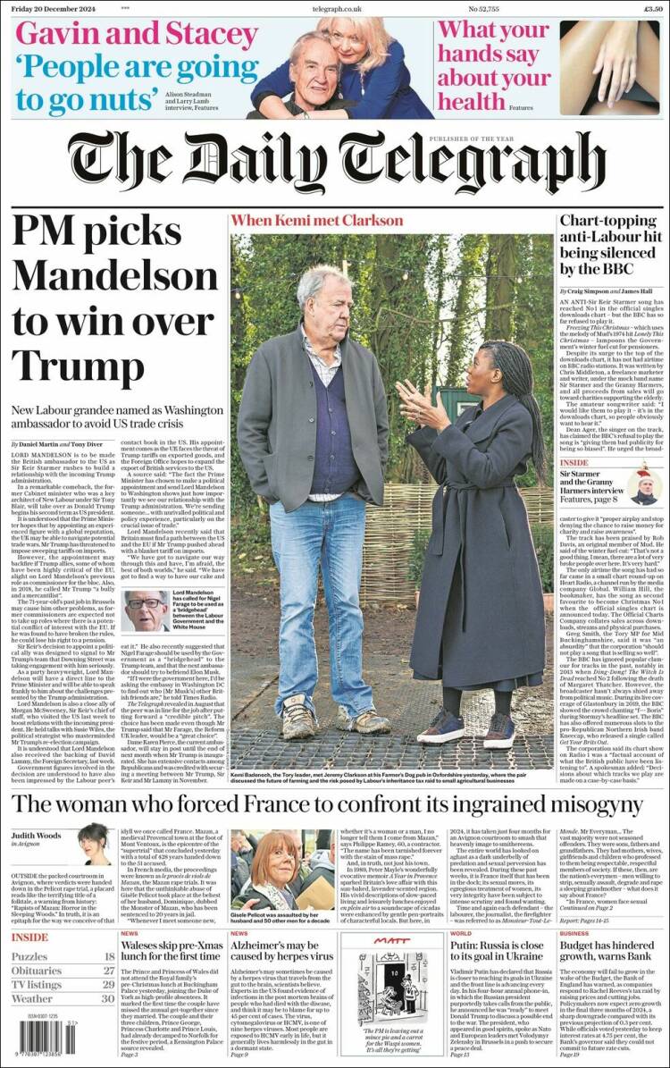 Portada de Daily Telegraph (Reino Unido)