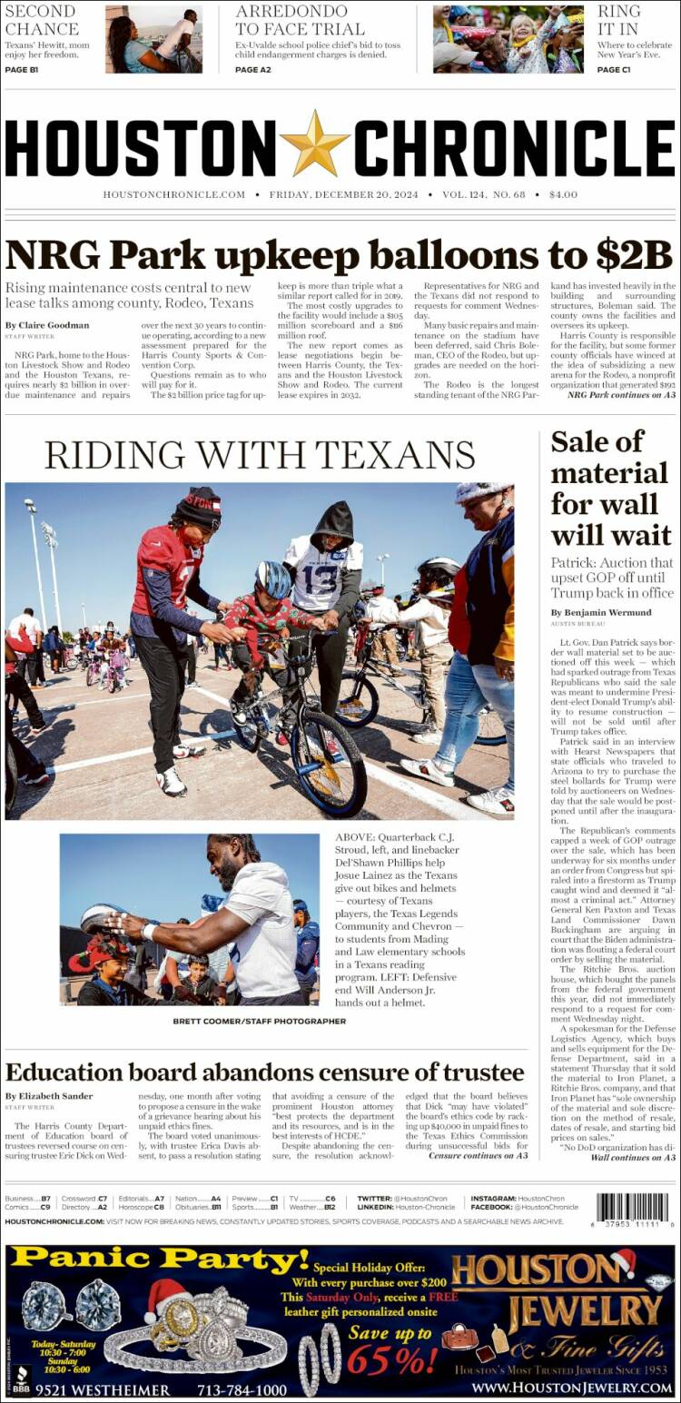 Portada de Houston Chronicle (USA)