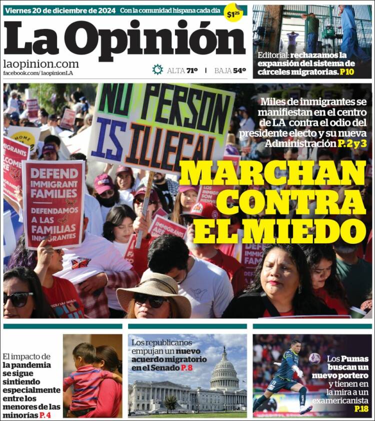 Portada de La Opinión (USA)