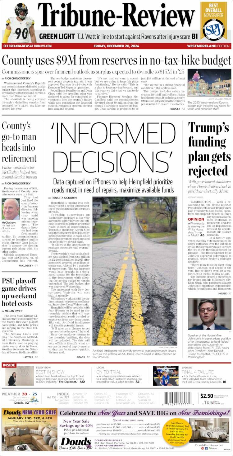 Portada de Tribune-Review (USA)