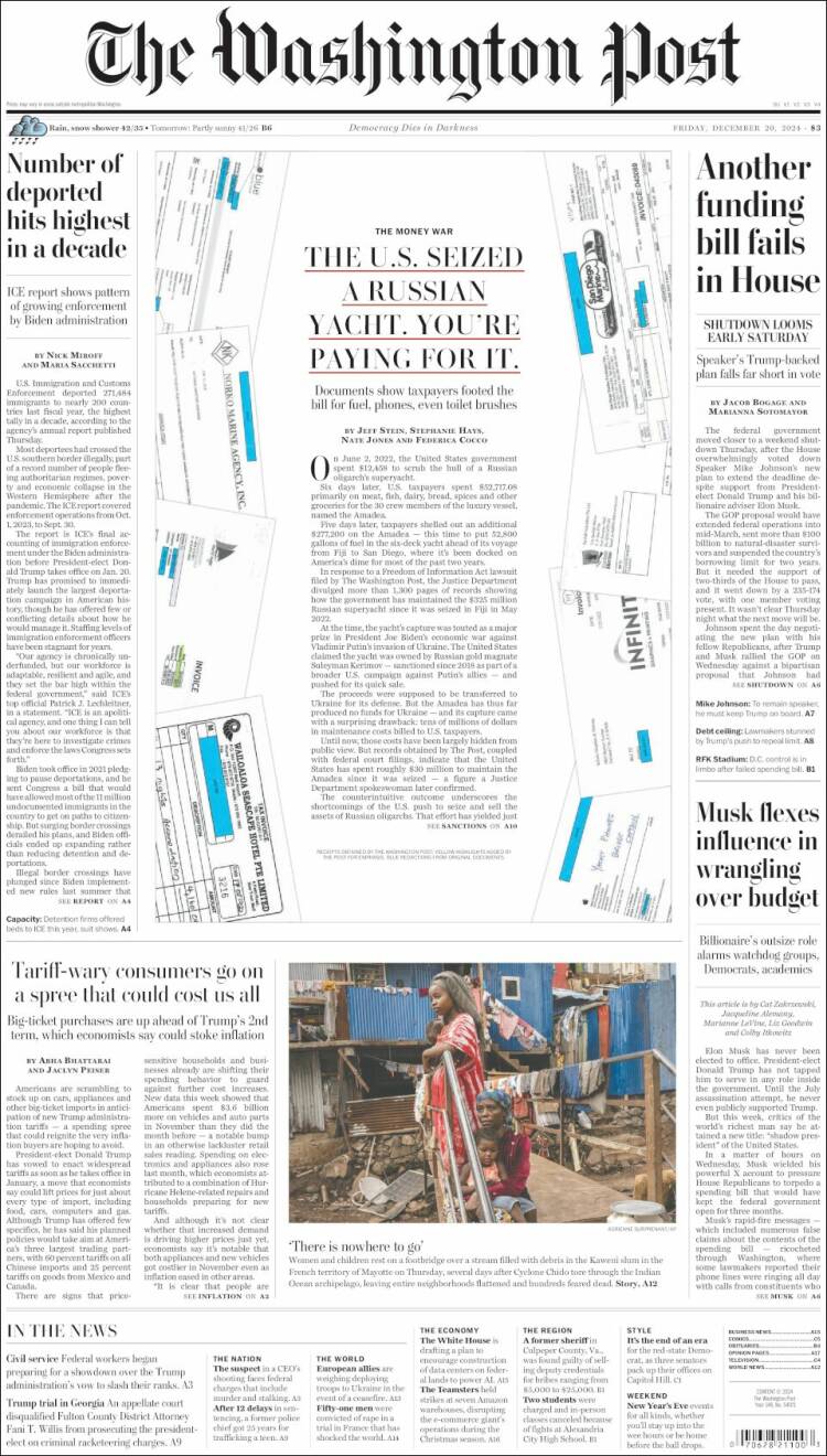 Portada de The Washington Post (USA)