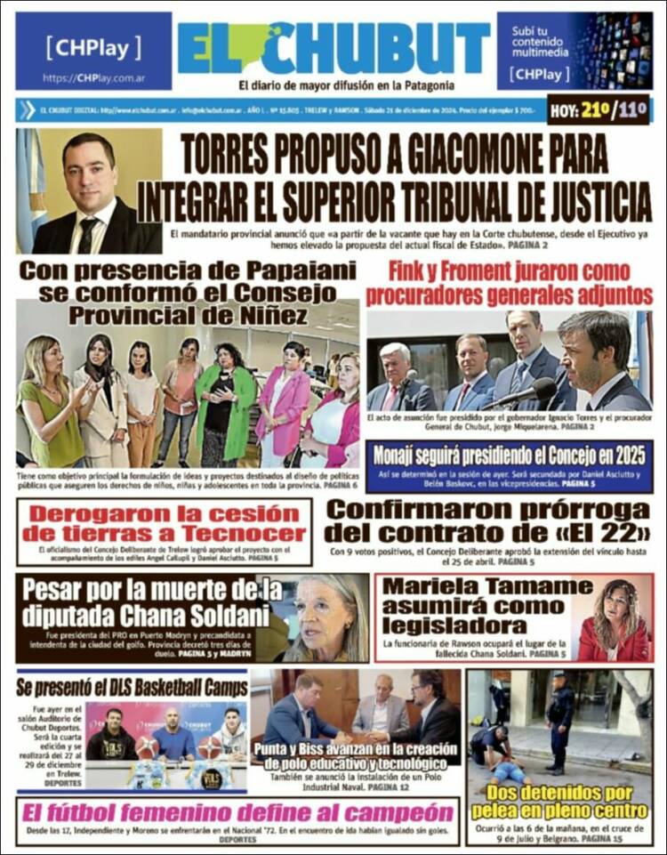 Portada de El Chubut (Argentina)