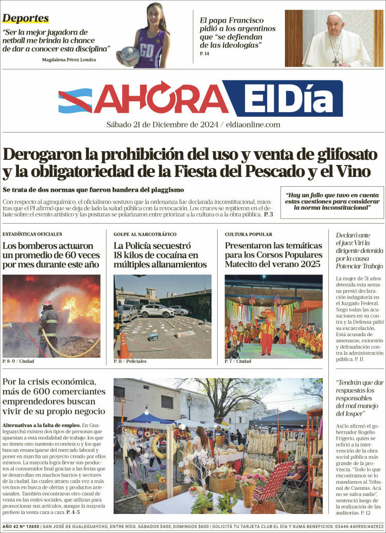 Portada de El Día de Gualeguaychú (Argentina)