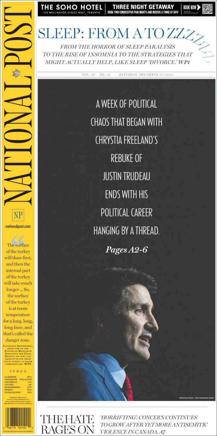 Portada de The National Post (Canada)