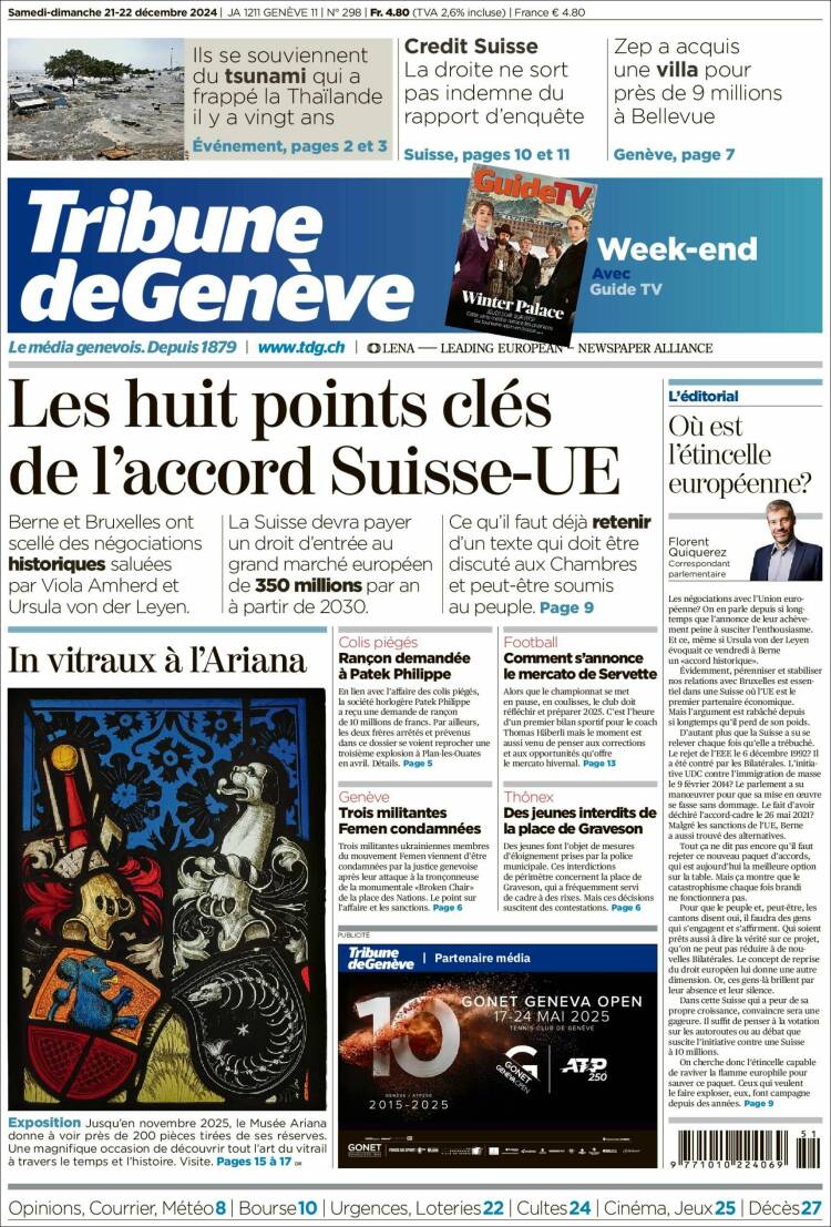 Portada de La Tribune de Genève (Switzerland)