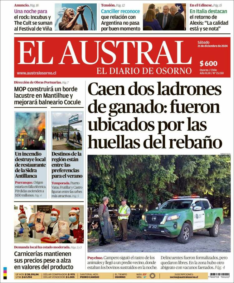 Portada de El Austral de Osorno (Chile)