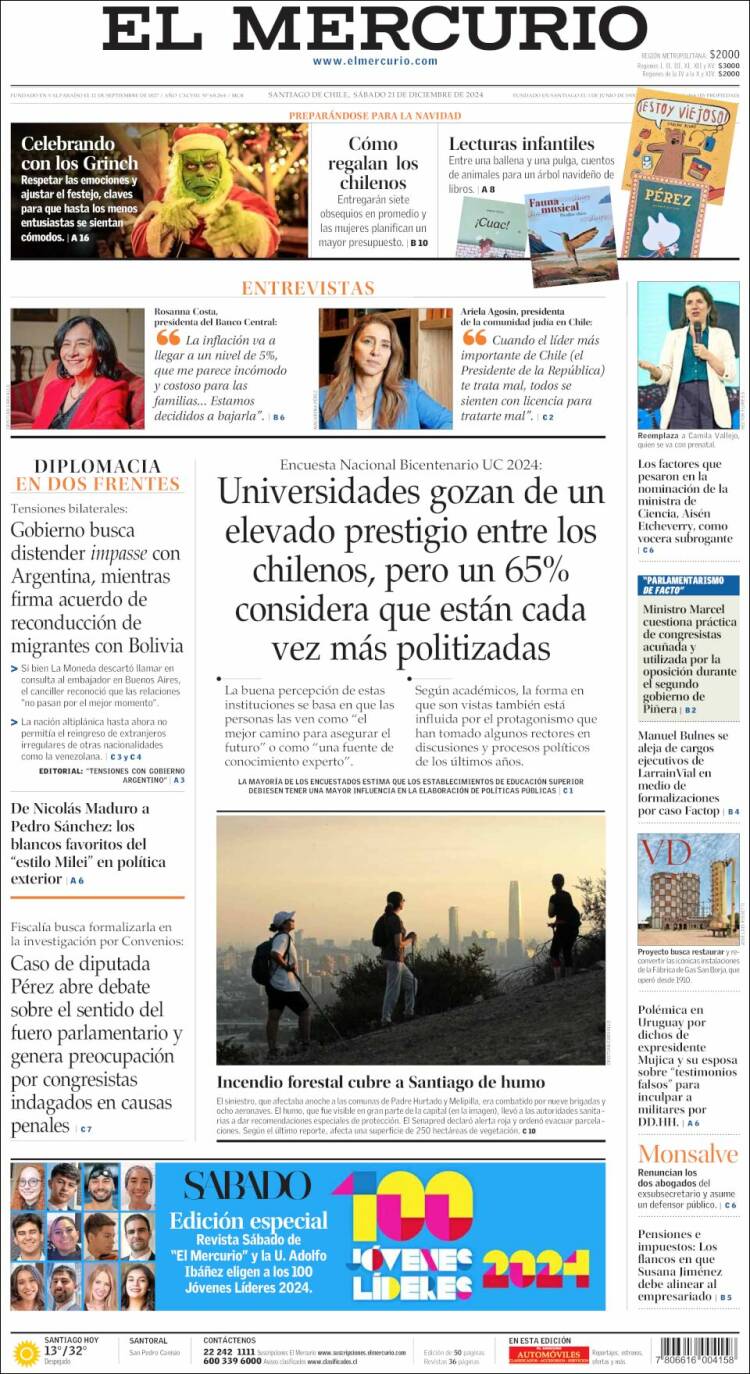 Portada de El Mercurio (Chile)