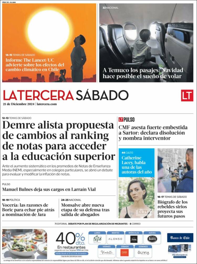 Portada de La Tercera (Chile)