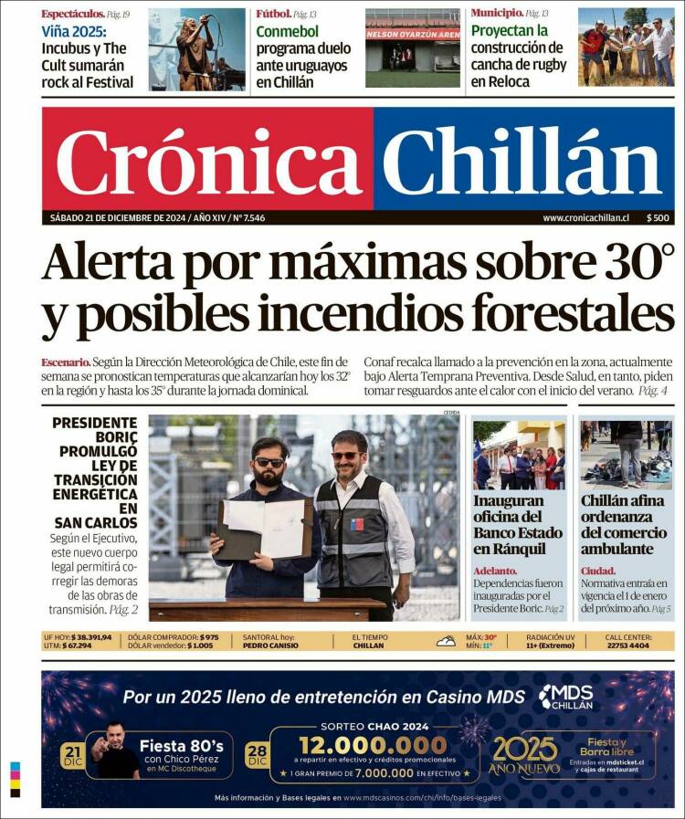 Portada de Crónica Chillán (Chile)