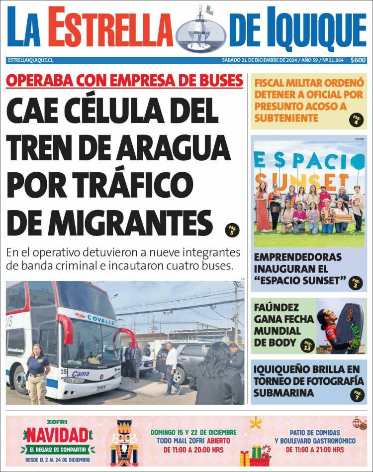 Portada de La Estrella de Iquique (Chile)