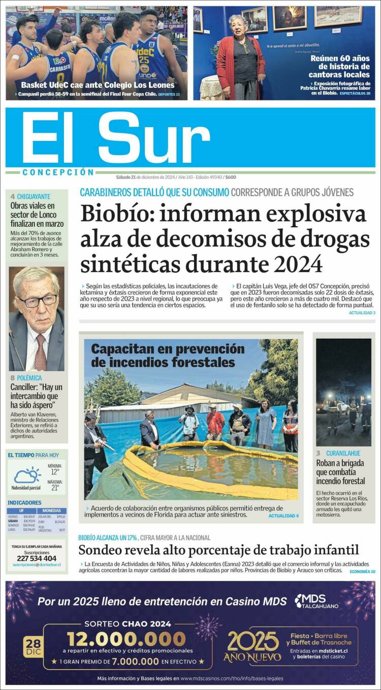 Portada de El Sur (Chile)