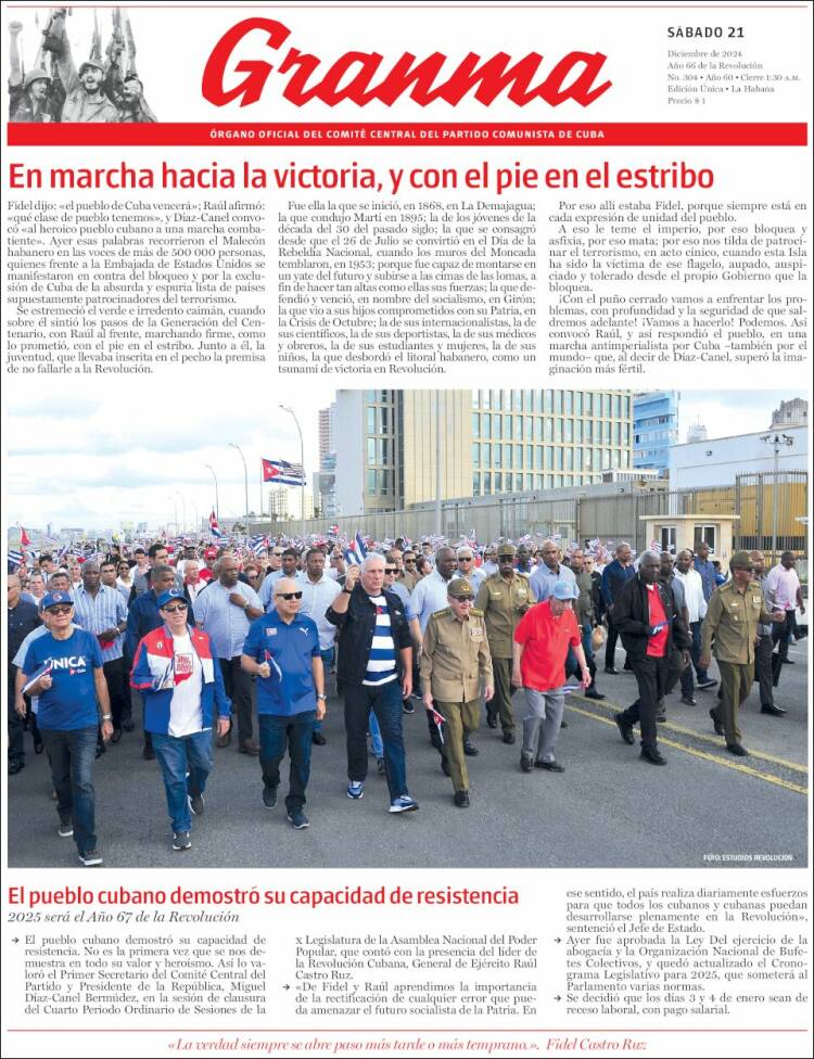 Portada de Granma (Cuba)