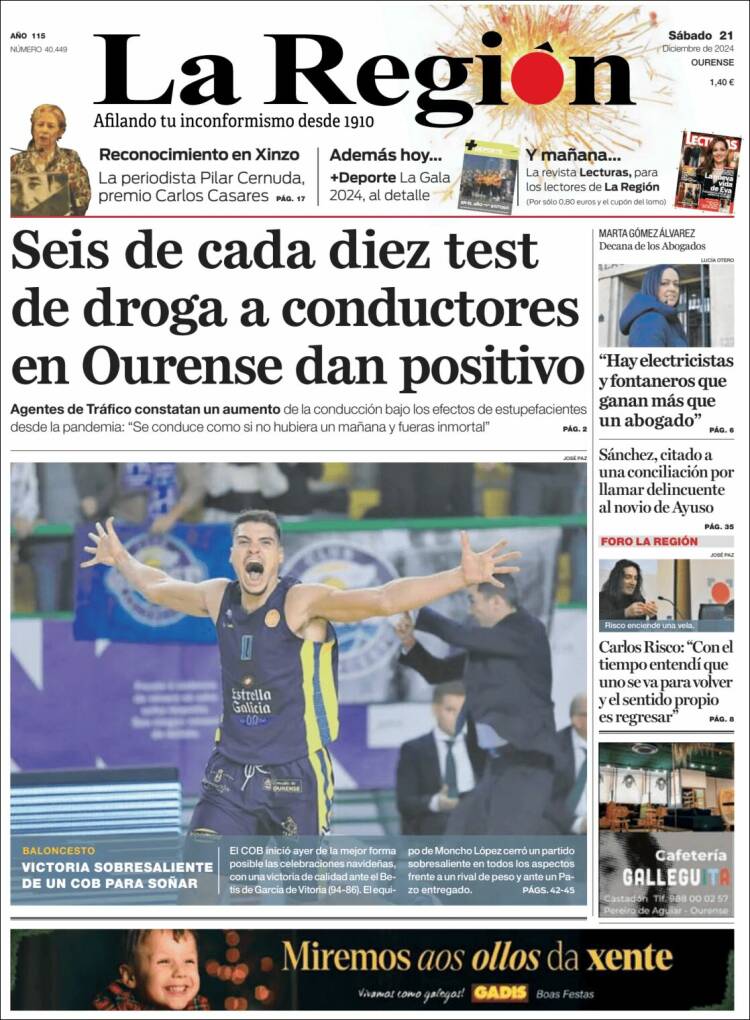 Portada de La Región de Ourense (España)