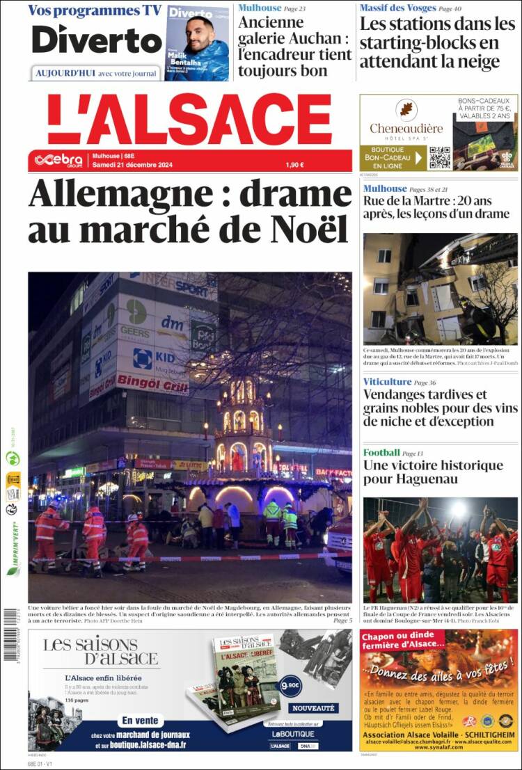 Portada de Journal L'Alsace (Francia)