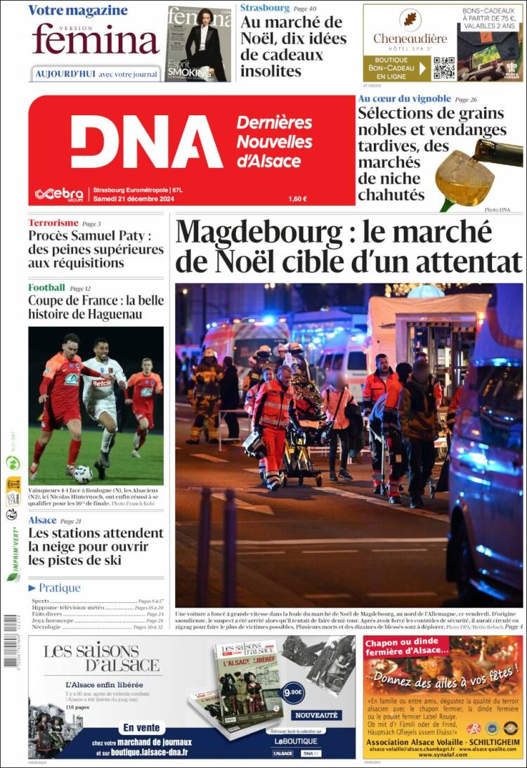 Portada de Les Dernières Nouvelles d'Alsace (Francia)