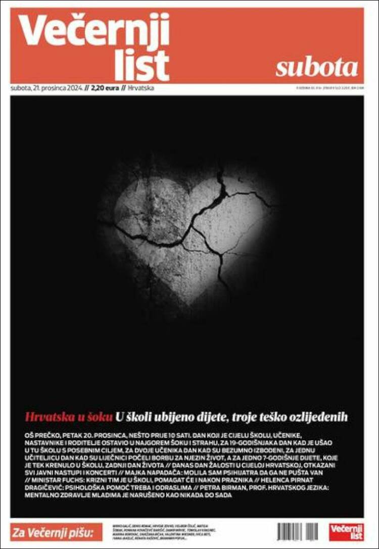 Portada de Večernji (Croacia)