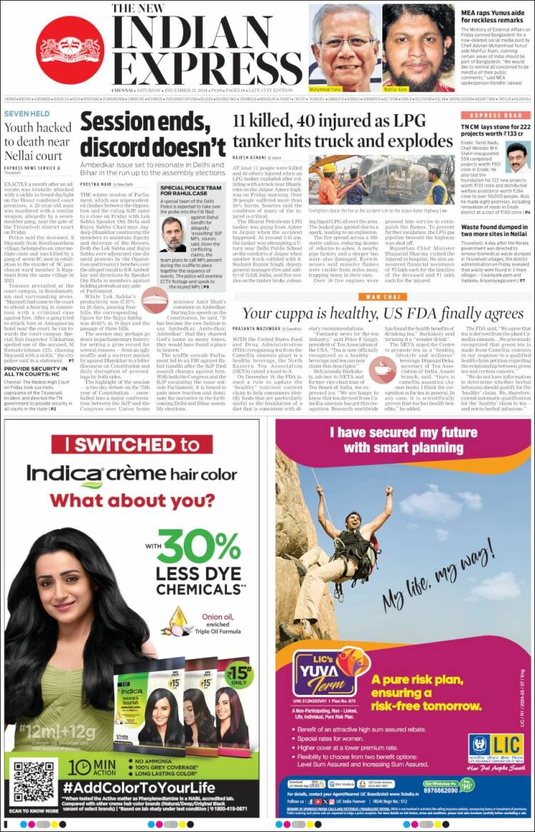 Portada de New Indian Express (India)