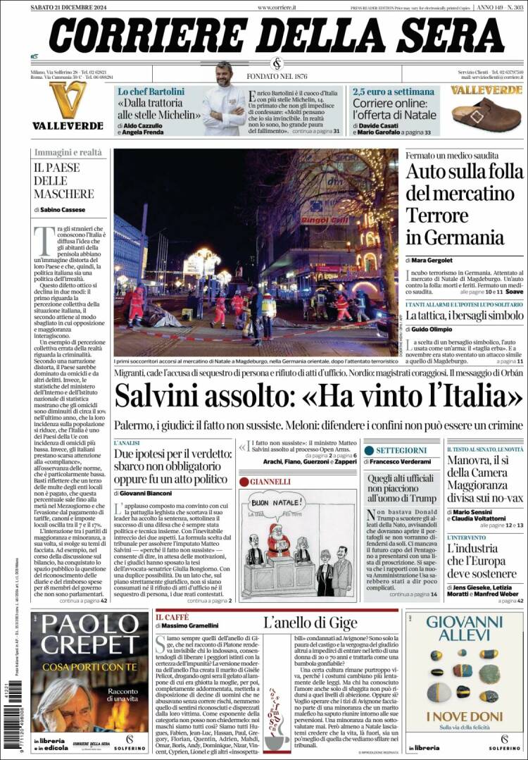 Portada de Corriere della Sera (Italy)