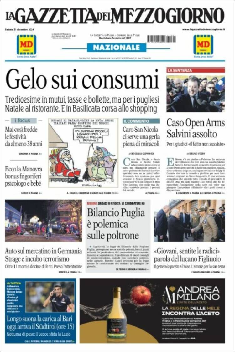 Portada de La Gazzetta del Mezzogiorno (Italy)