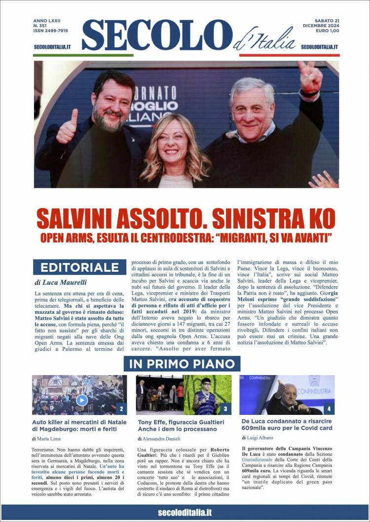 Portada de Secolo d'Italia (Italy)