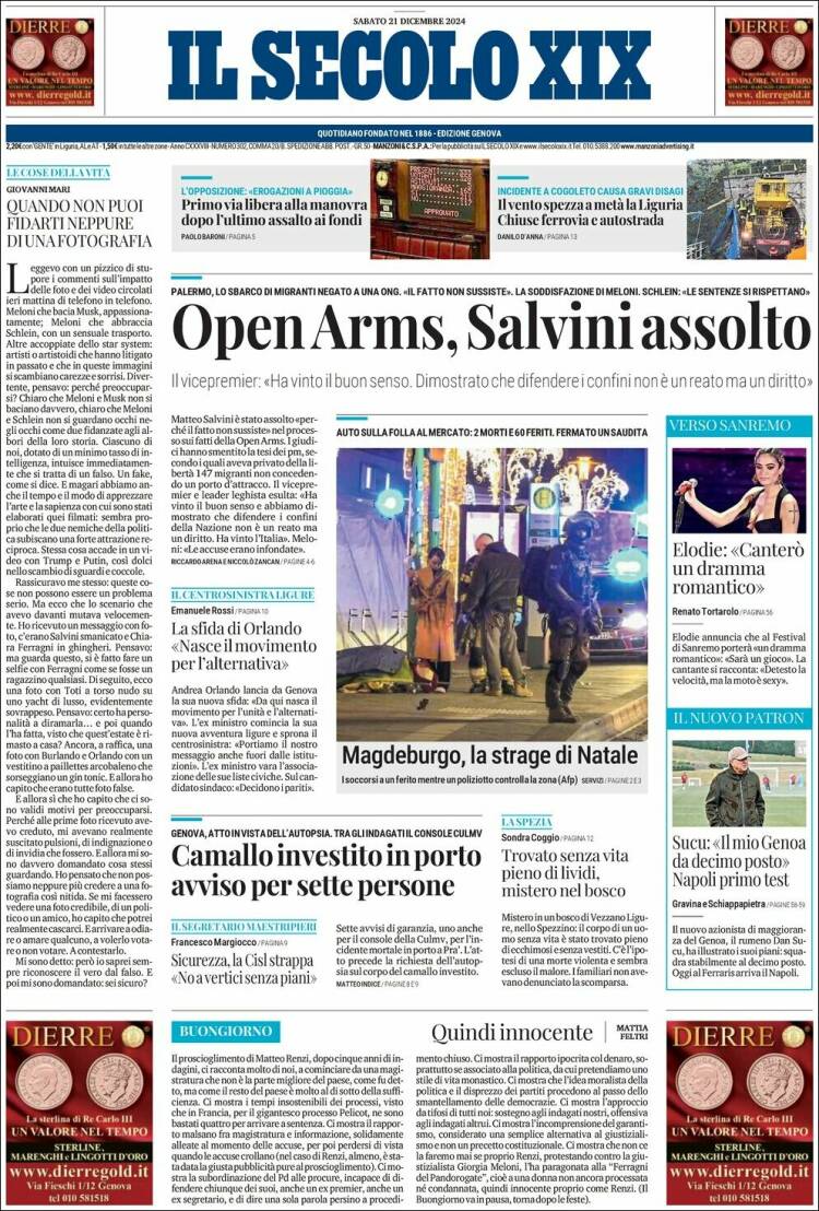 Portada de Il Secolo XIX (Italy)