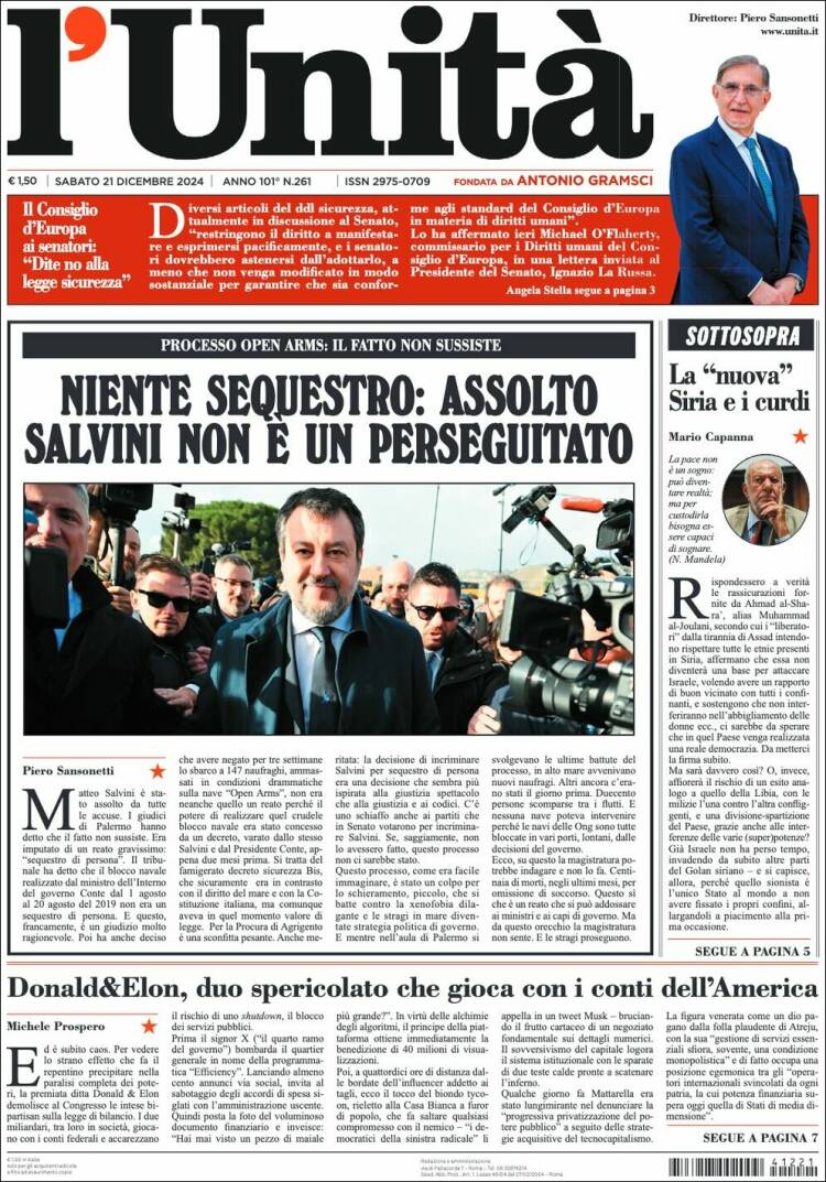 Portada de l'Unità (Italia)