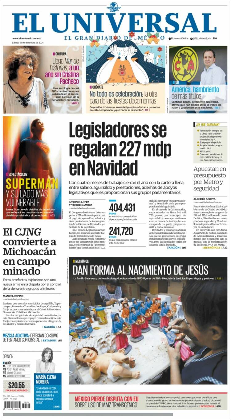 Portada de El Universal (Mexico)