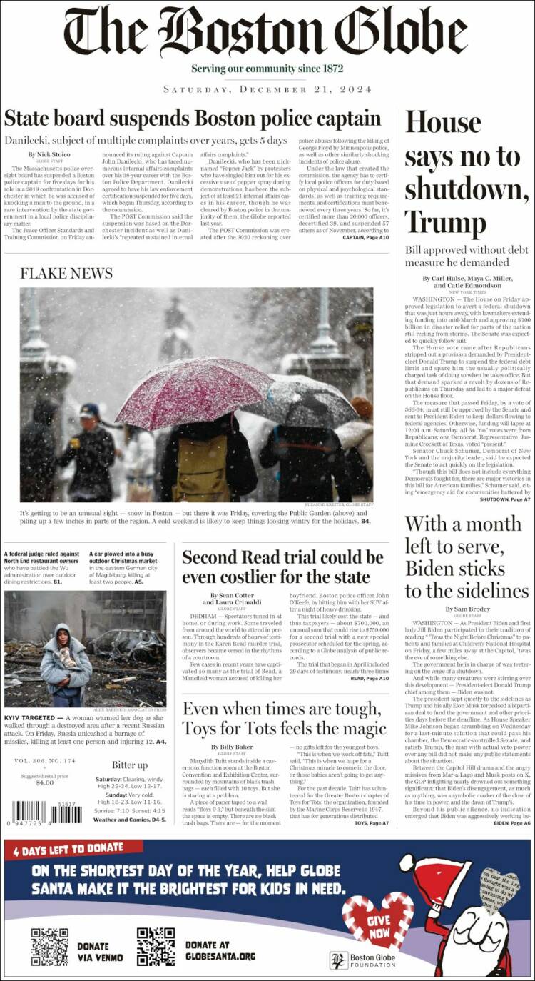 Portada de Boston Globe (USA)