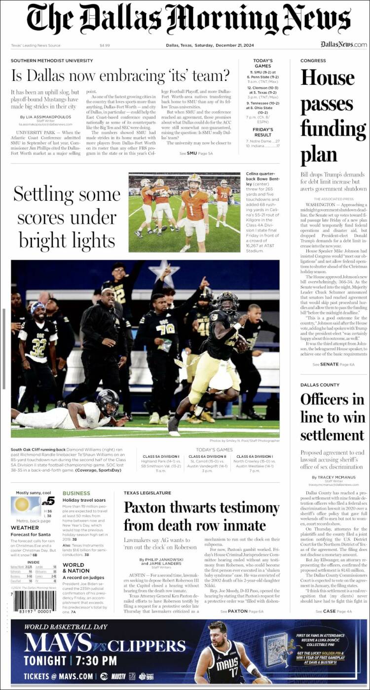 Portada de Dallas Morning News (USA)