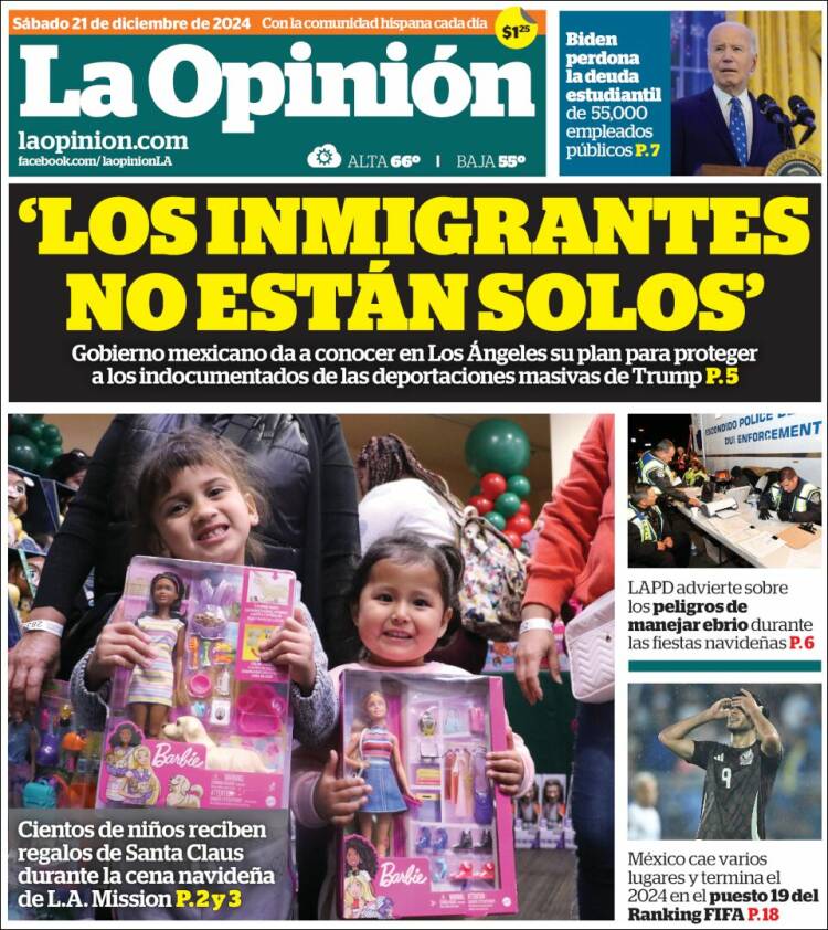 Portada de La Opinión (USA)