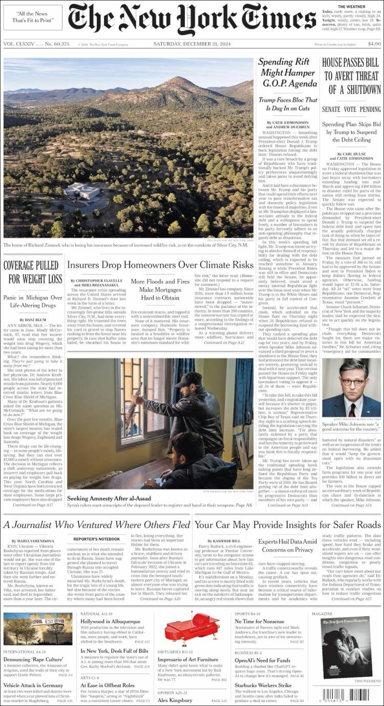 Portada de New York Times (USA)