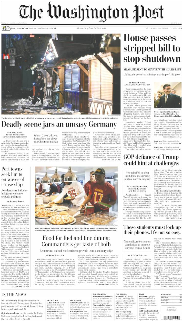 Portada de The Washington Post (USA)