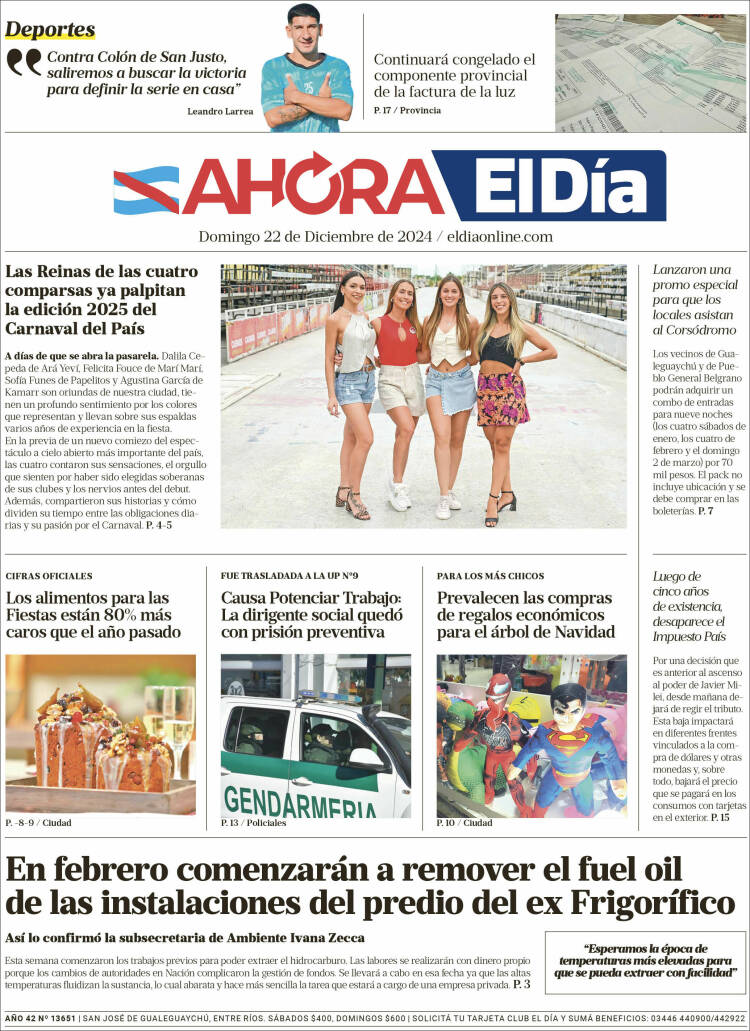 Portada de El Día de Gualeguaychú (Argentina)