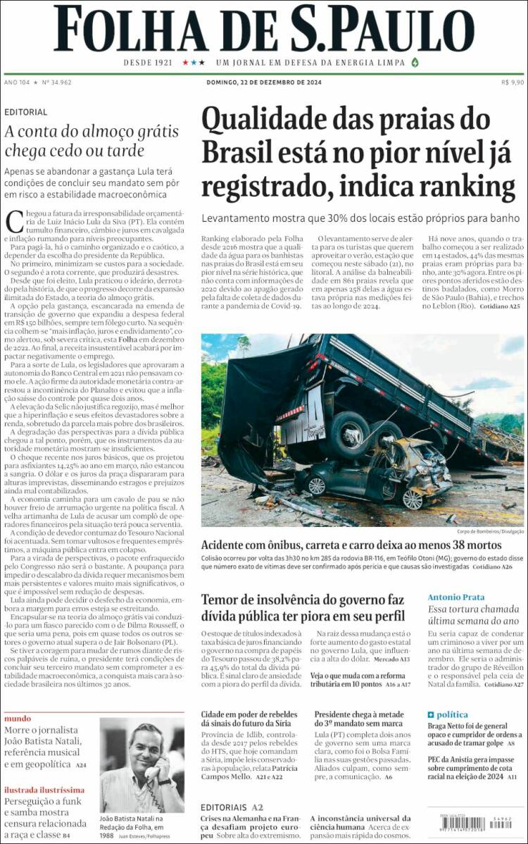 Portada de Folha de São Paulo (Brasil)