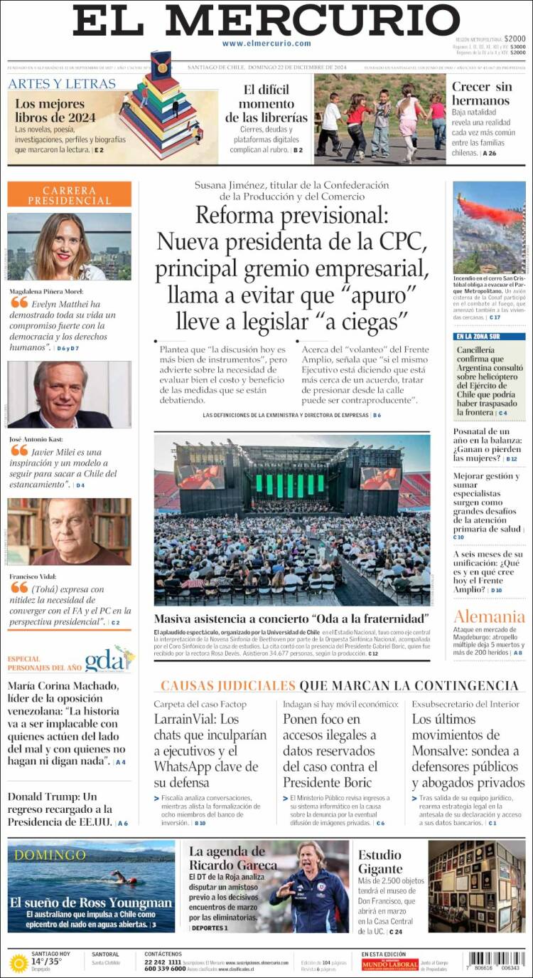 Portada de El Mercurio (Chile)