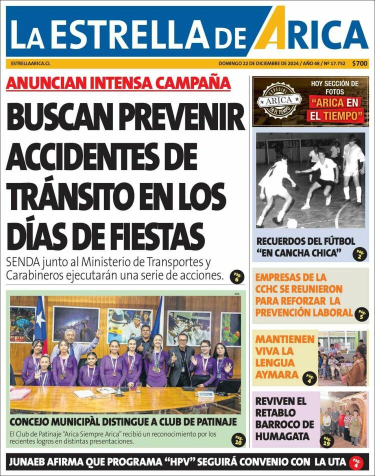 Portada de La Estrella de Arica (Chile)
