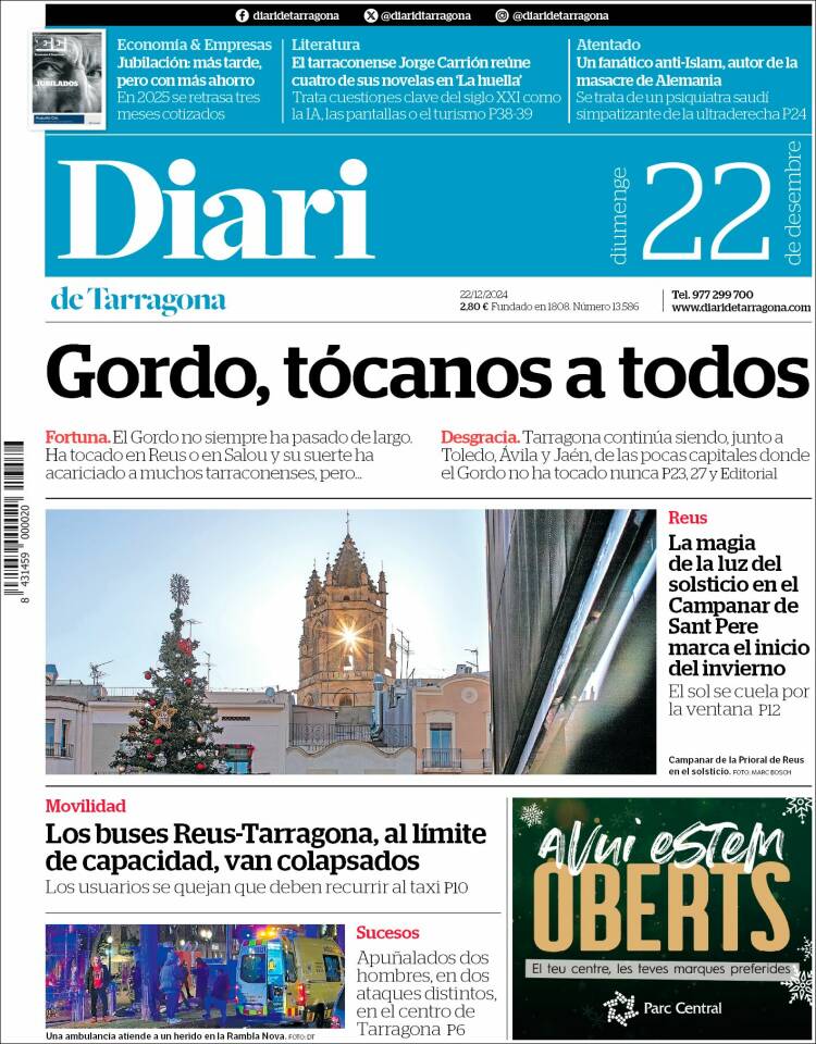 Portada de Diari de Tarragona (España)