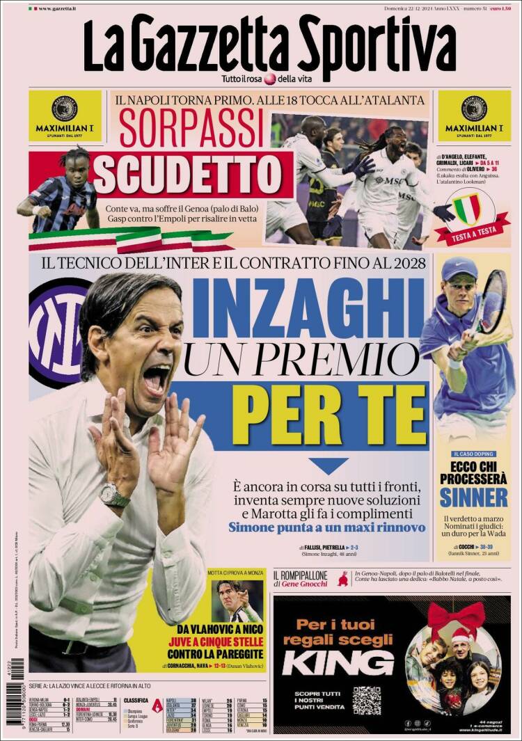 Portada de La Gazzetta dello Sport (Italia)