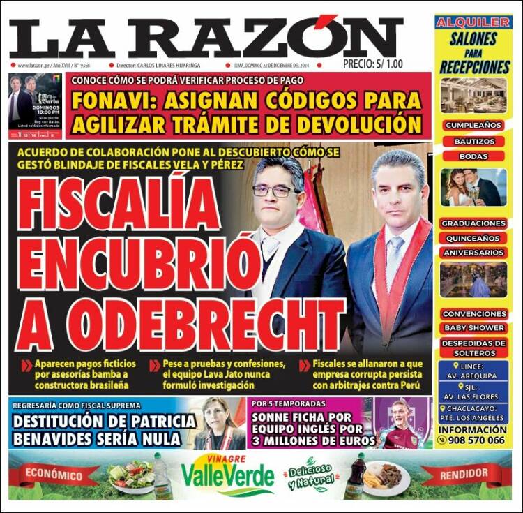 Portada de La Razón (Peru)