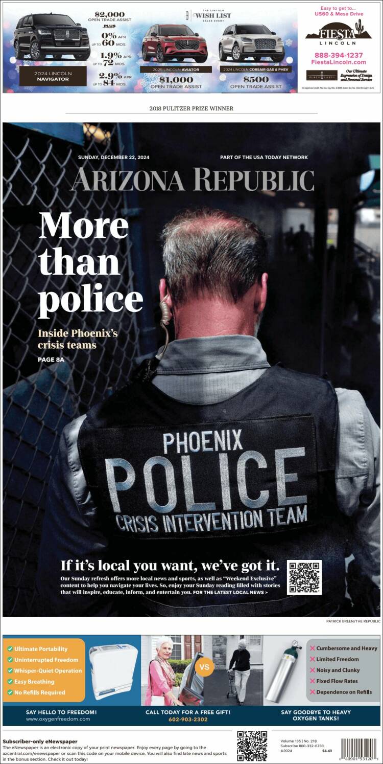 Portada de Arizona Republic News (USA)