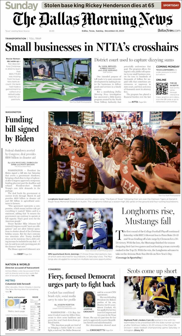 Portada de Dallas Morning News (USA)