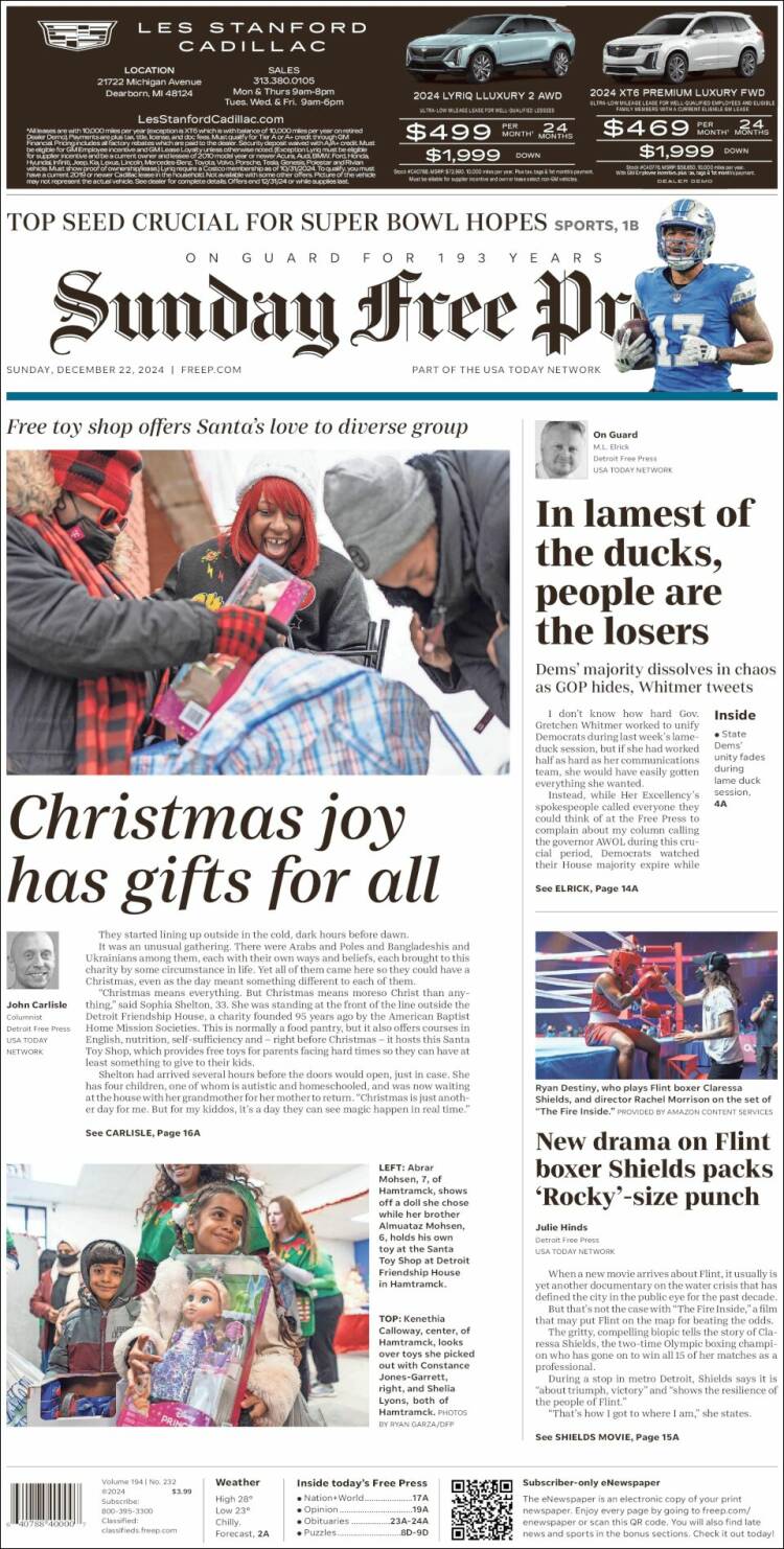 Portada de Detroit Free Press (USA)